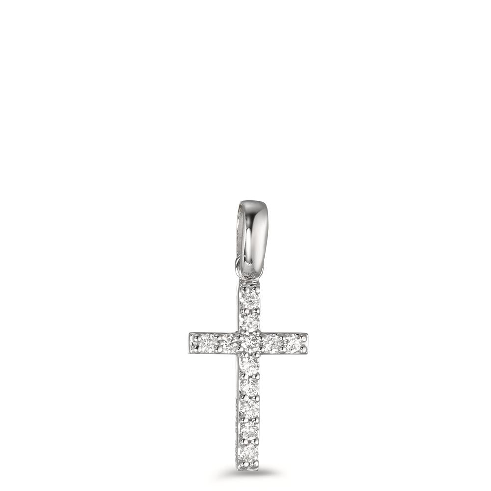 Anhänger 750/18 K Weissgold Diamant 0.12 ct, 12 Steine, w-si Kreuz