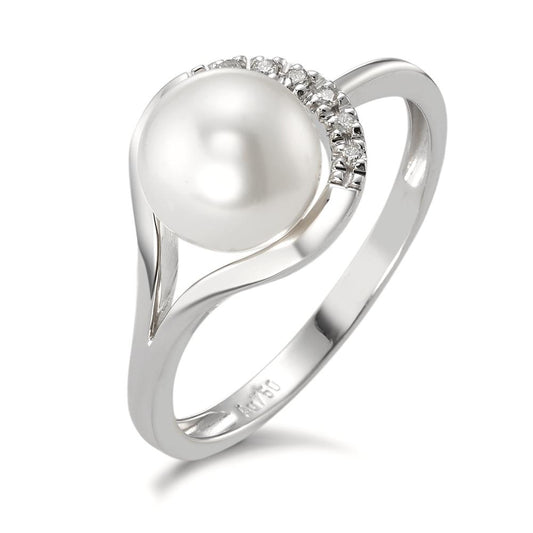 Ring 750/18K krt witgoud Diamant 0.03 ct, 6 Steen, w-si zoetwater Parel