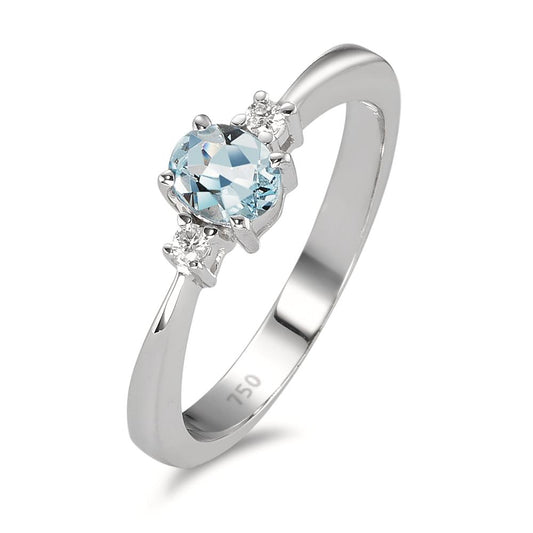 Bague Or blanc 18K Aigue-Marine bleu clair, Diamant blanc, 0.04 ct, 2 Pierres, w-pi1