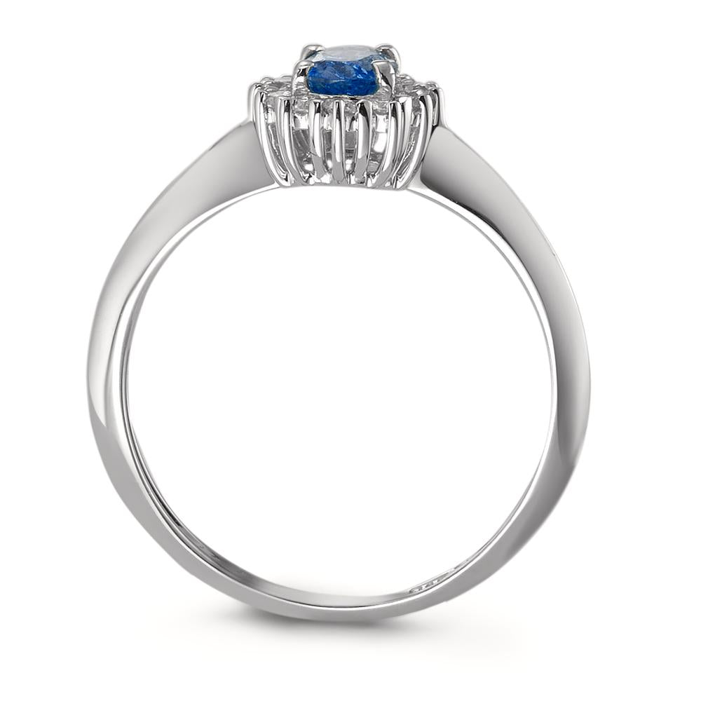 Bague Or blanc 18K Saphir bleu, ovale, Diamant blanc, 0.18 ct, 12 Pierres, w-pi1