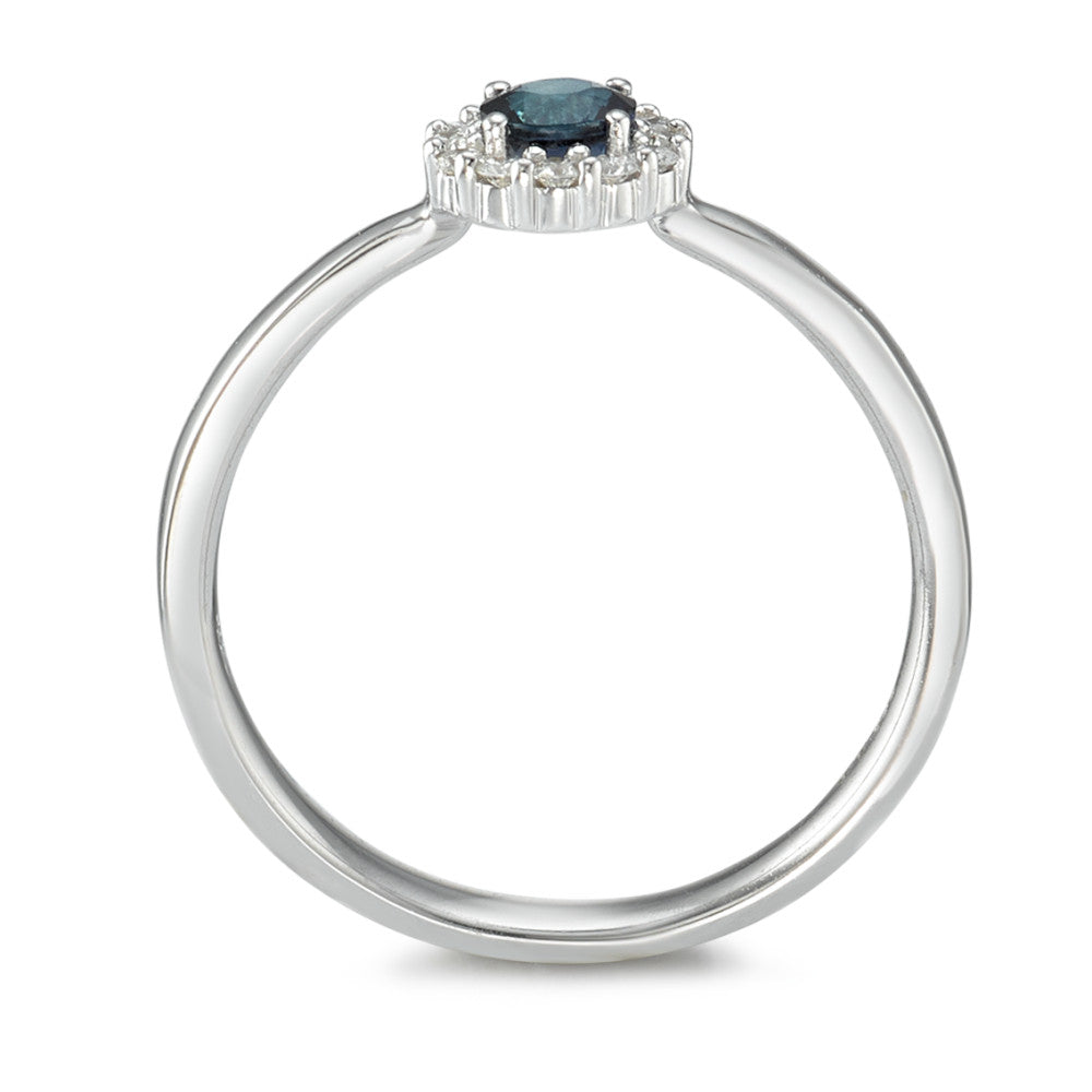 Ring 750/18K krt witgoud Saffier 13 Steen, Diamant wit, 0.12 ct, 12 Steen, w-si