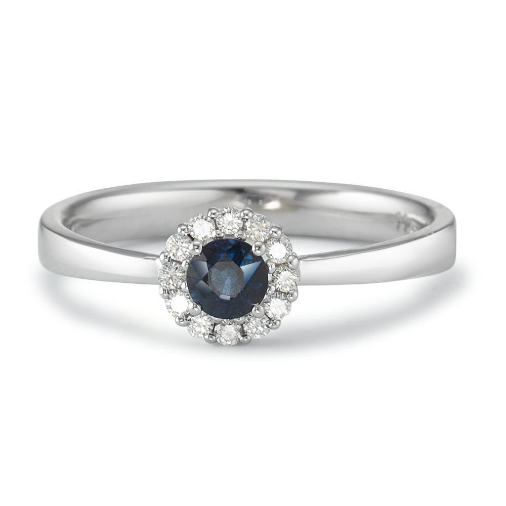 Ring 750/18K krt witgoud Saffier 13 Steen, Diamant wit, 0.12 ct, 12 Steen, w-si