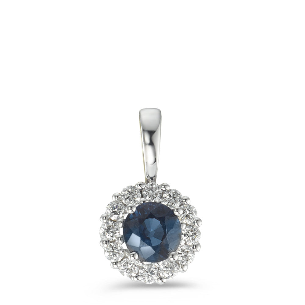 Anhänger 750/18 K Weissgold Saphir blau, Diamant 0.12 ct, 12 Steine, w-si Ø6.5 mm