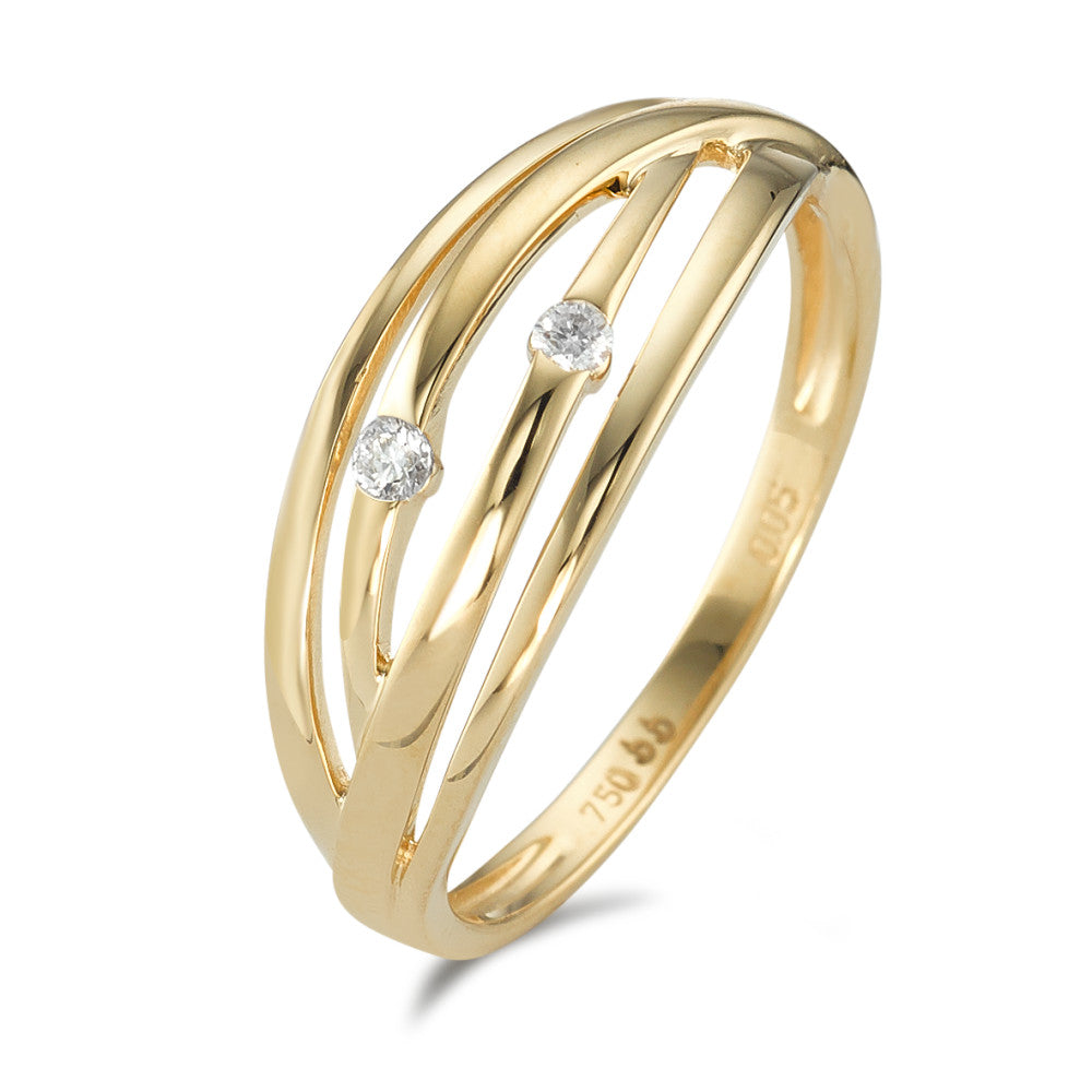 Fingerring 750/18 K Gelbgold Diamant 0.05 ct, 2 Steine, w-si