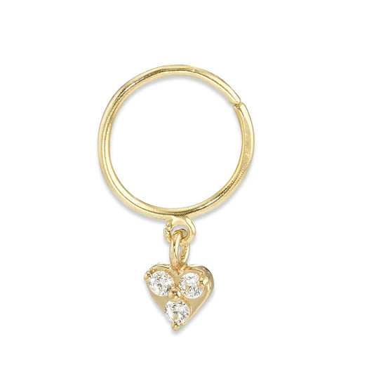 Anneau de nez Or jaune 18K Zircone 3 Pierres Coeur Ø4.5 mm