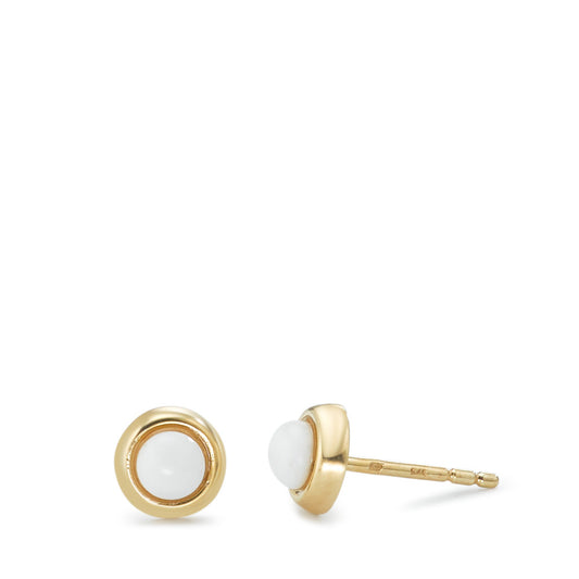 Clous d'oreilles Or jaune 9K Agate blanc, 2 Pierres Ø6 mm