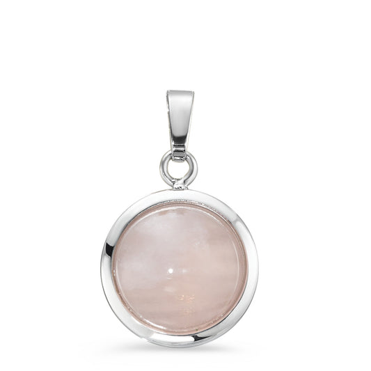 Pendentif Or blanc 18K Quartz rose Ø12.5 mm