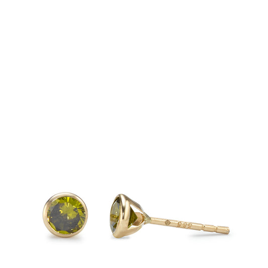 Clous d'oreilles Or jaune 14K Zircone vert, 2 Pierres Ø4.3 mm