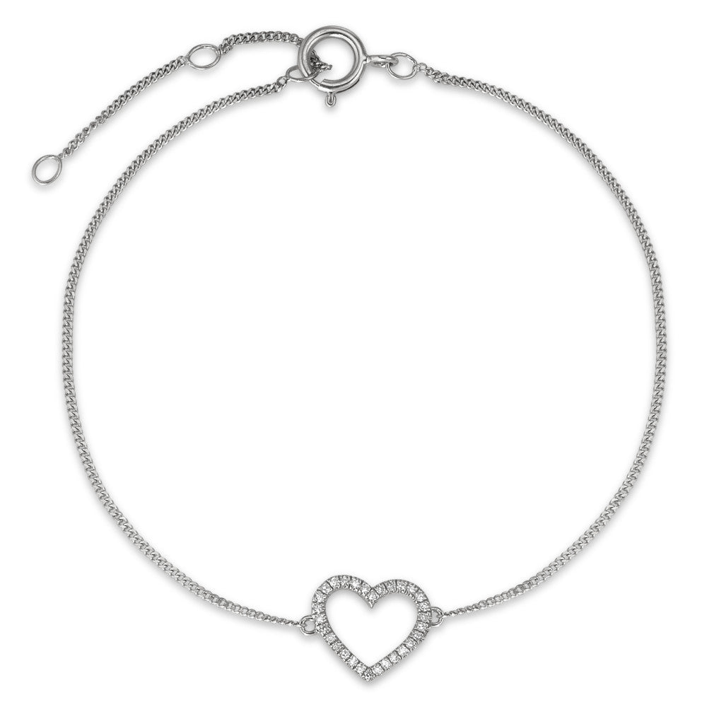 Bracelet Or blanc 14K Diamant 0.05 ct, w-si Coeur 15-18 cm