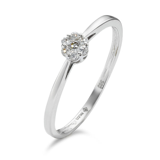 Solitär Ring 585/14 K Weissgold Diamant 0.07 ct, 7 Steine, w-si