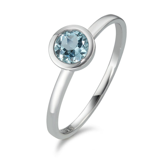 Bague Or blanc 14K Topaze bleu Ø6.5 mm