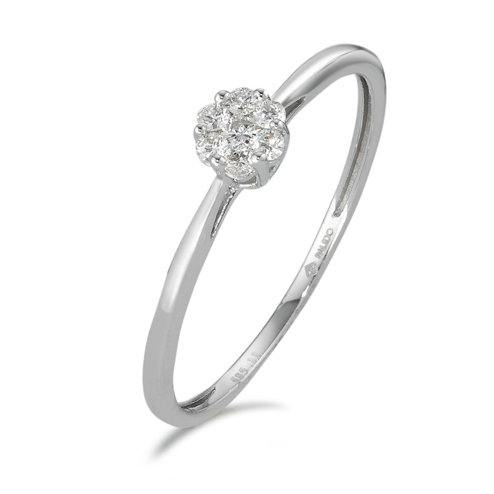 Bague solitaire Or blanc 14K Diamant 0.11 ct, 7 Pierres, w-si