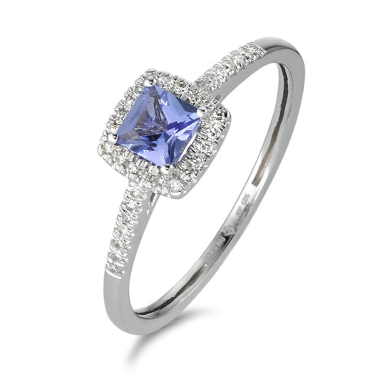 Ring 585/14 krt witgoud Diamant 0.09 ct, w-si, Tanzaniet