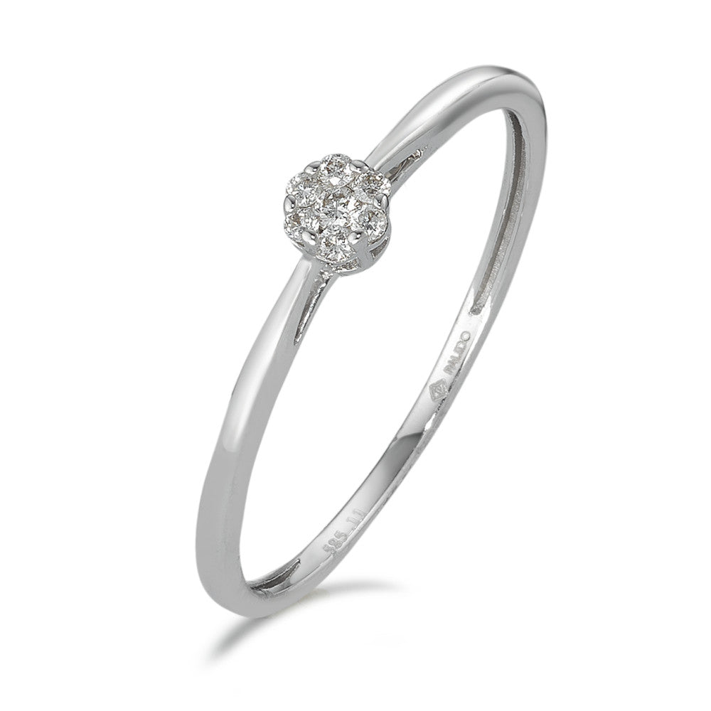 Solitaire ring 585/14 krt witgoud Diamant 0.05 ct, 7 Steen, w-si