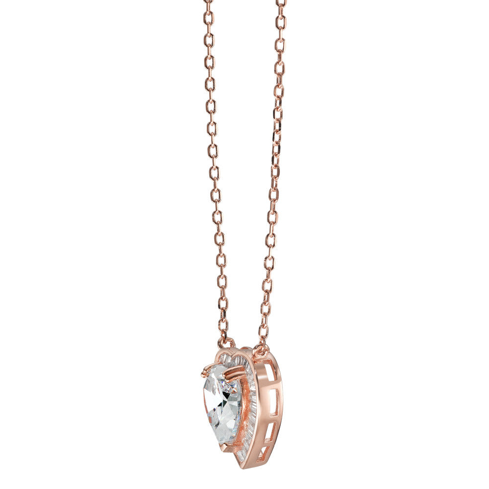 Collier Zilver Zirkonia Rosé Verguld Hart 40-45 cm