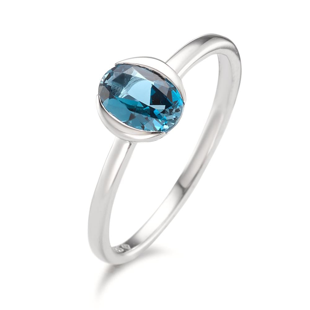 Solitaire ring 585/14 krt witgoud Londen blauw Topaas