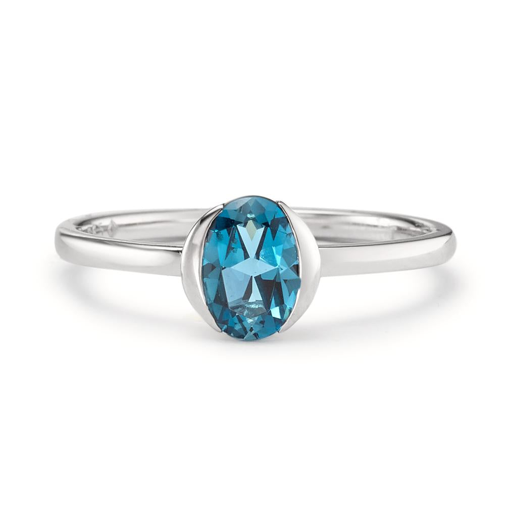 Solitaire ring 585/14 krt witgoud Londen blauw Topaas