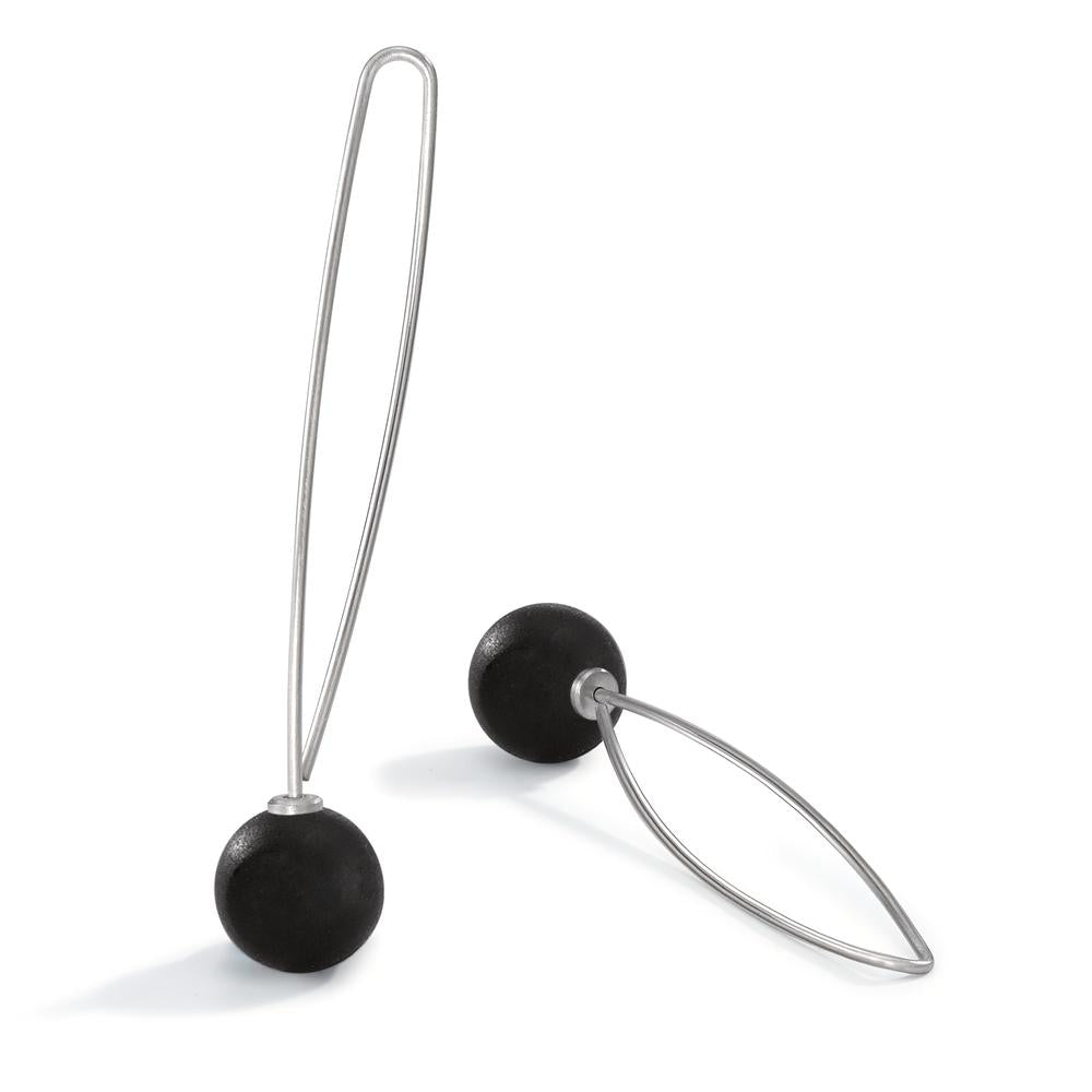Pendel-Ohrhänger TeNo Globe aus Carbon und Edelstahl, Ø9mm