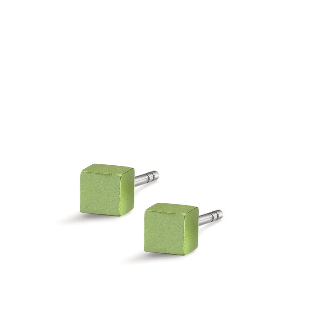 Ohrstecker Cube aus Aluminium in Apple Green mit Edelstahlstift, 4x4mm