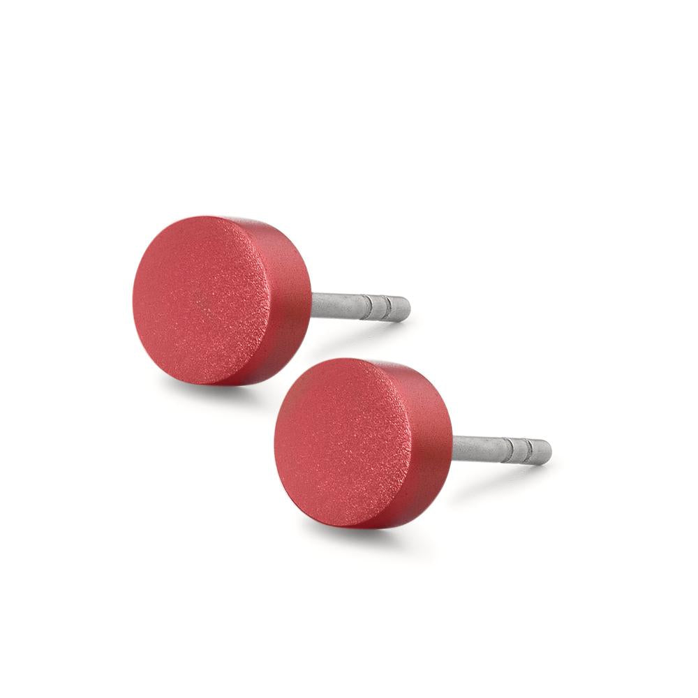 Ohrstecker Disc Ø6mm aus Aluminium in Ruby Red, Stift und Verschluss aus Edelstahl