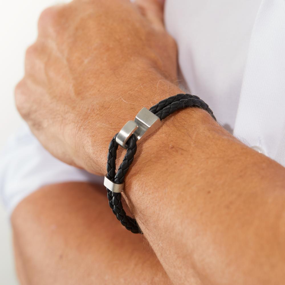 Lederarmband Vadino Black mit Edelstahl-Knebelverschluss