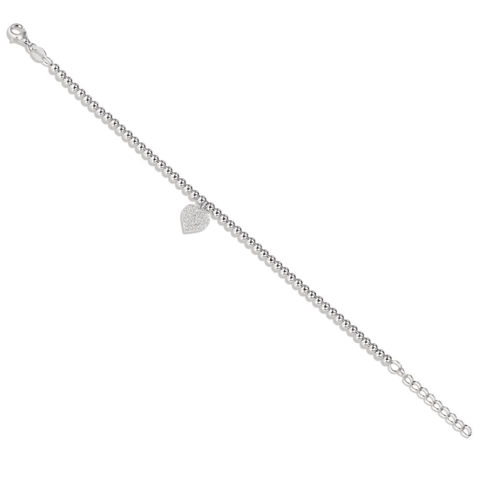 Bracelet Argent Zircone Rhodié Coeur 16-18.5 cm