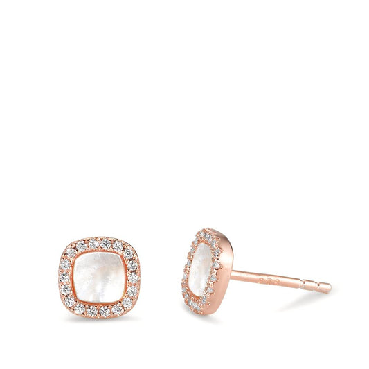 Clous d'oreilles Argent Zircone rosé Plaqué or nacre Ø7 mm