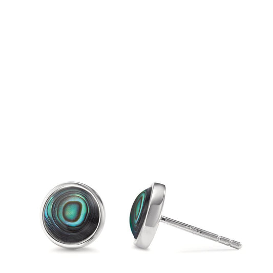 Clous d'oreilles Argent Abalone 2 Pierres Rhodié Ø8 mm