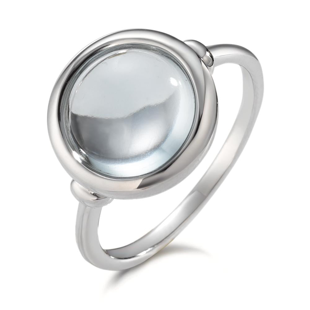 Fingerring Silber Quarz aqua rhodiniert Ø13 mm