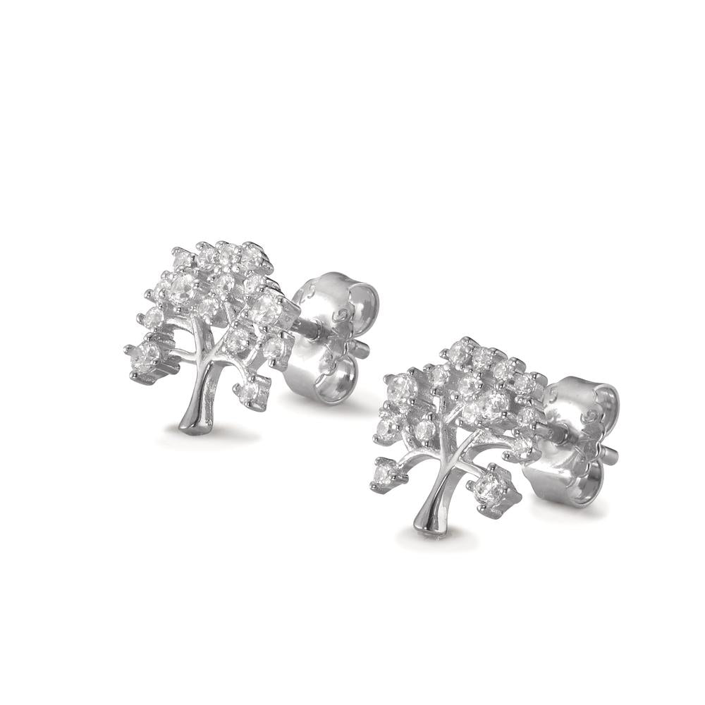 Clous d'oreilles Argent Zircone Rhodié Arbre de la vie Ø10 mm