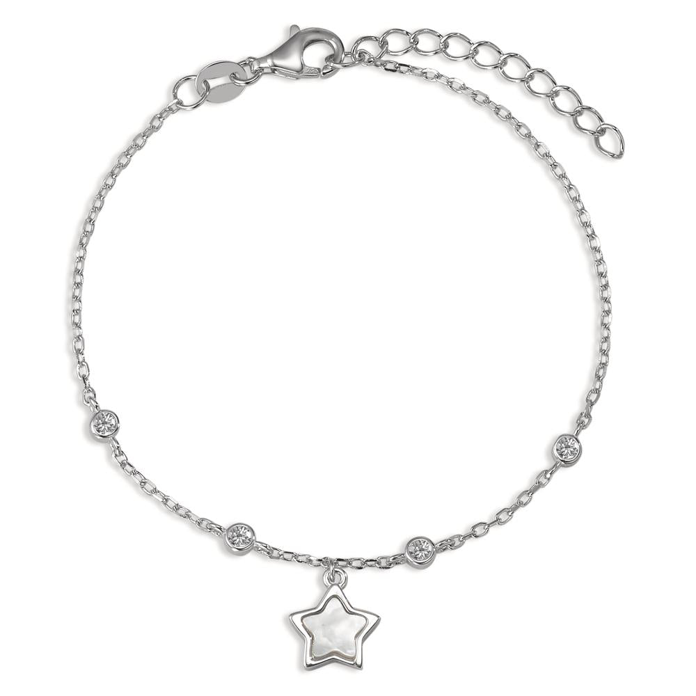 Armband Silber Zirkonia 4 Steine rhodiniert Perlmutt Stern verstellbar