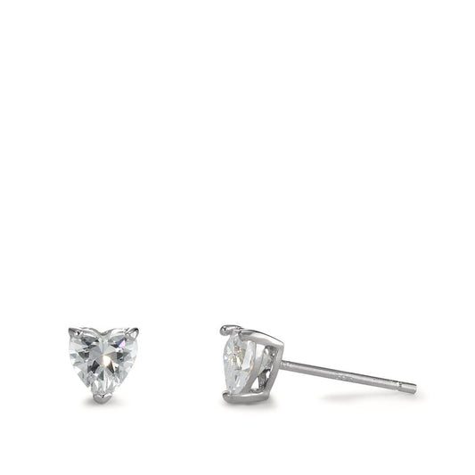 Clous d'oreilles Argent Zircone 2 Pierres Rhodié Ø6.5 mm