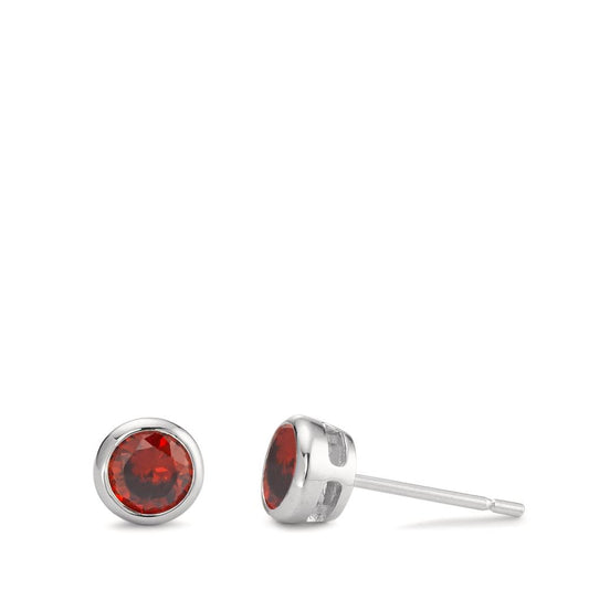 Clous d'oreilles Argent Zircone rouge, 2 Pierres Rhodié Ø6 mm