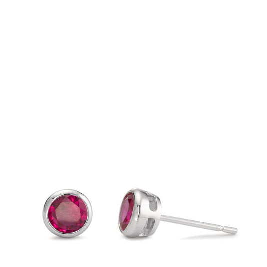 Clous d'oreilles Argent Zircone rose, 2 Pierres Rhodié Ø6 mm