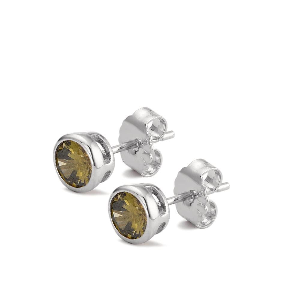 Ohrstecker Silber Zirkonia grün, 2 Steine rhodiniert Ø6 mm