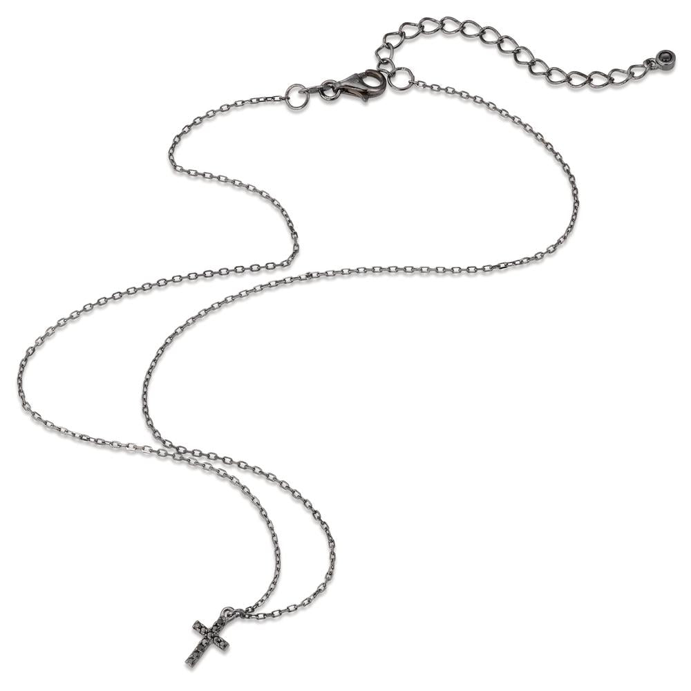 Collier Argent Zircone 11 Pierres noir Rhodié Croix 36-41 cm