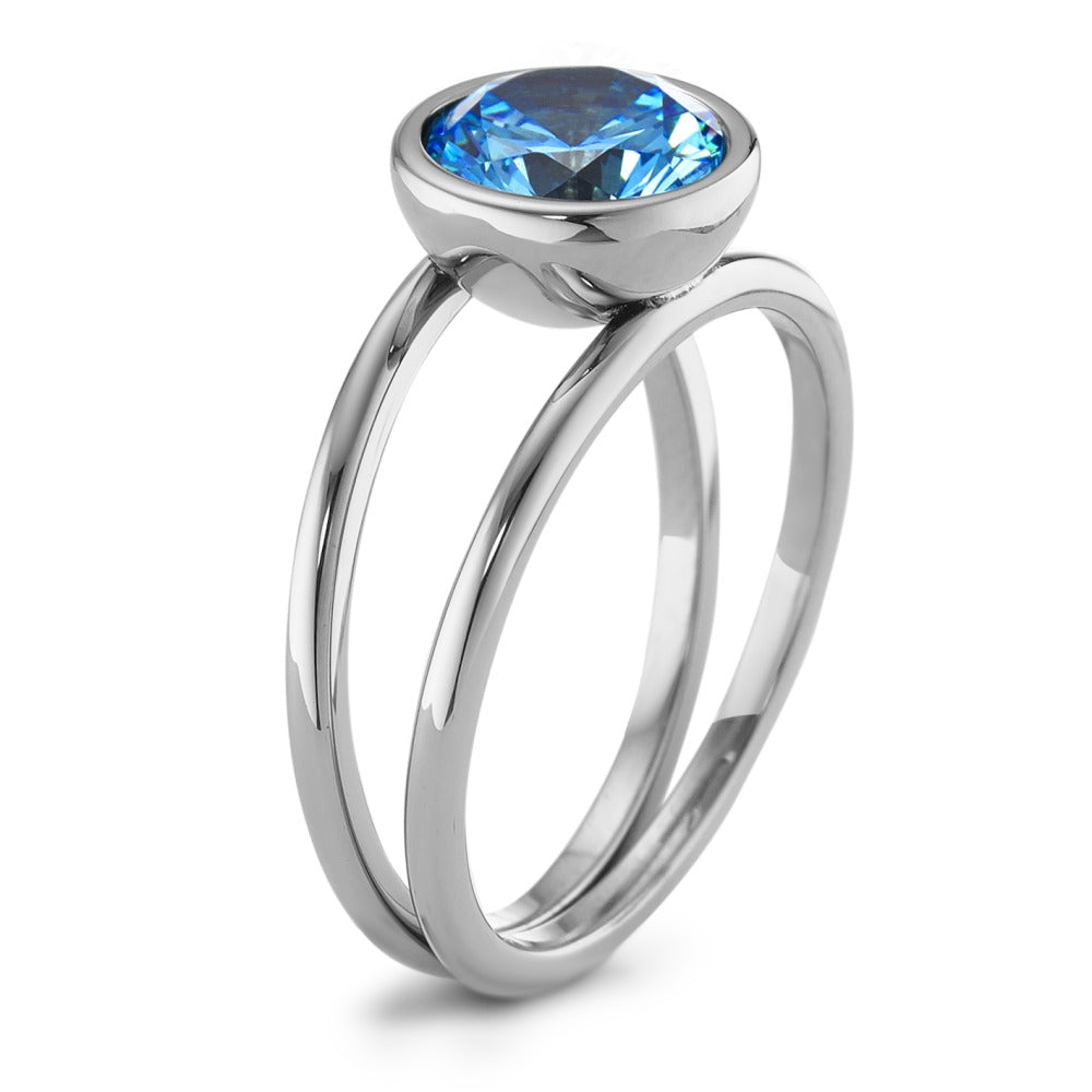 Fingerring Edelstahl Zirkonia blau Ø9.5 mm