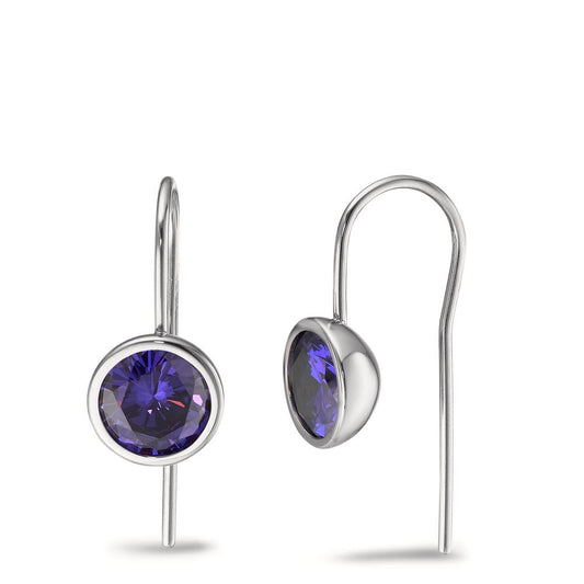 Pendant d'oreilles Acier inoxydable Zircone violet, 2 Pierres Ø9.5 mm