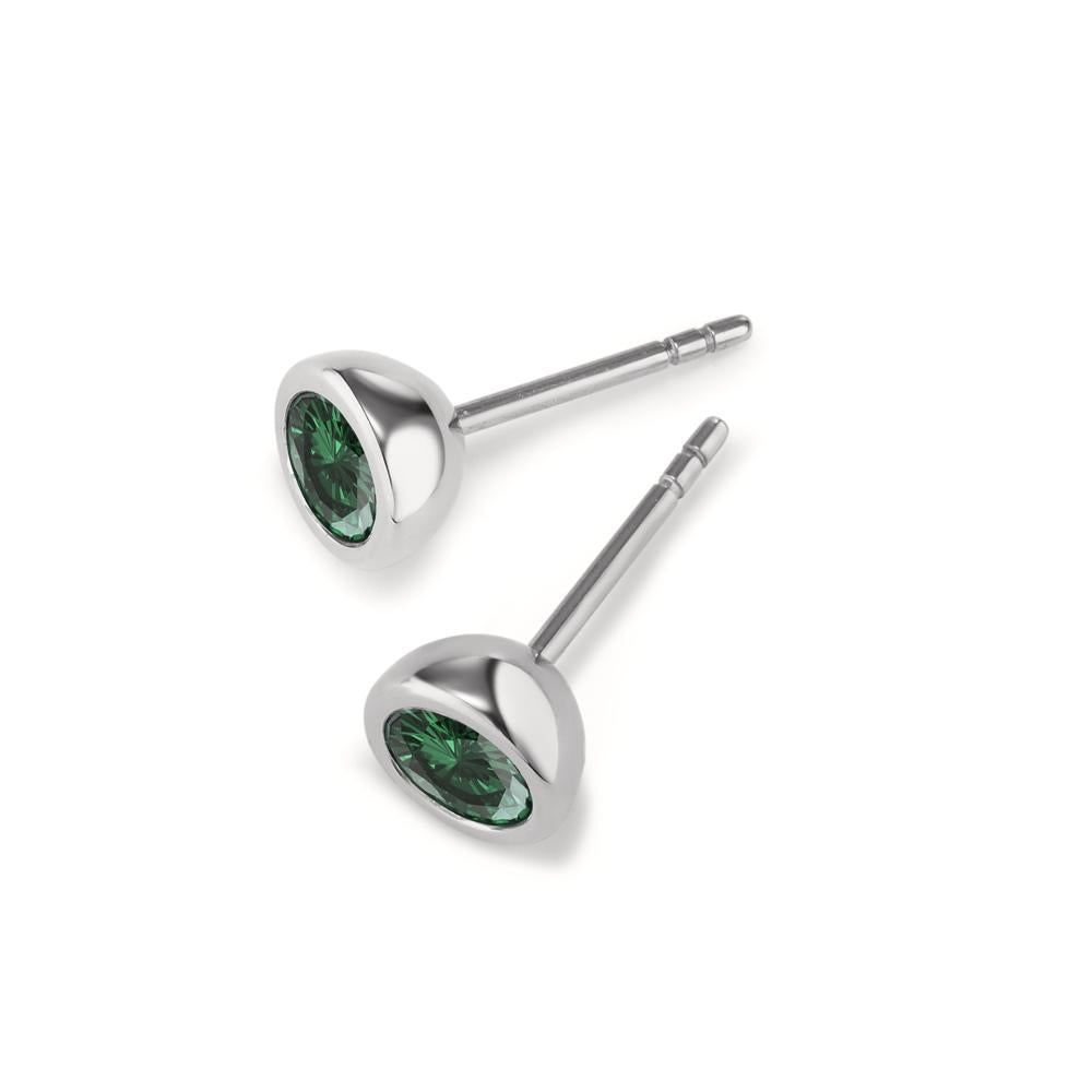 Clous d'oreilles Acier inoxydable Zircone vert, 2 Pierres Ø7 mm