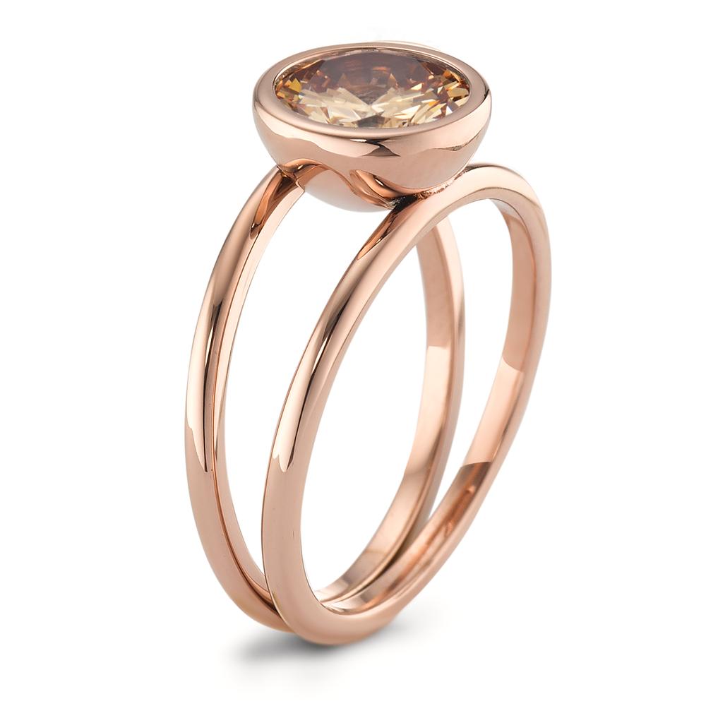 Ring Joy Roségold aus Edelstahl und Light Champagne Zirkonia, Ø9.5mm