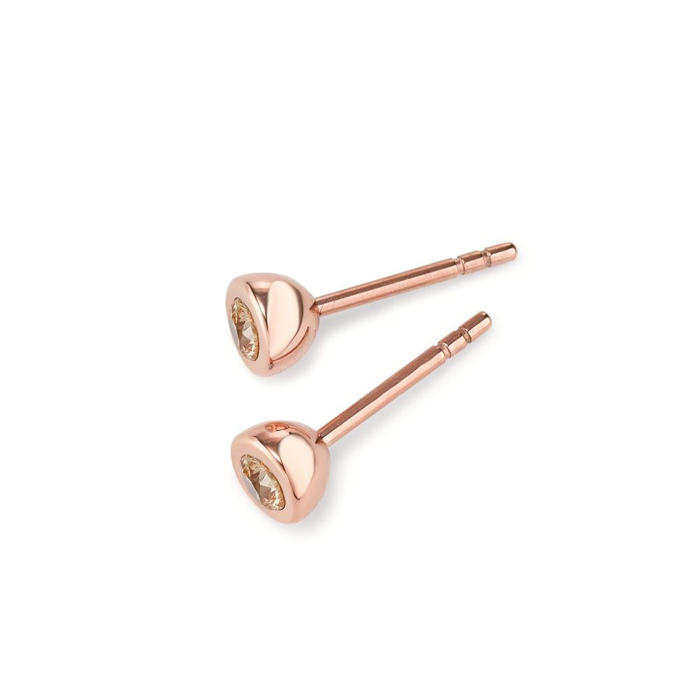 Clous d'oreilles Acier inoxydable Zircone champagne, 2 Pierres rosé PVD Ø5 mm