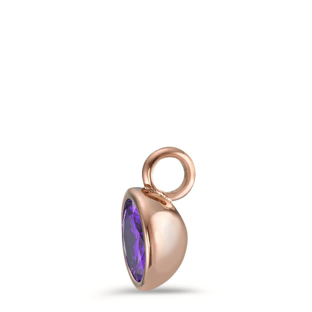 Charm-Anhänger Joy Roségold aus Edelstahl und Purple Rose Zirkonia, Ø9.5mm