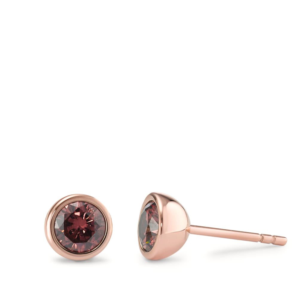 Ohrstecker Joy Roségold aus Edelstahl und Scarlet Red Zirkonia, Ø7mm