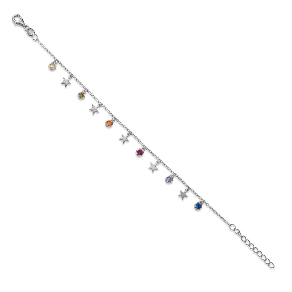 Bracelet Argent Zircone coloré, 6 Pierres Rhodié Étoile 16-19 cm