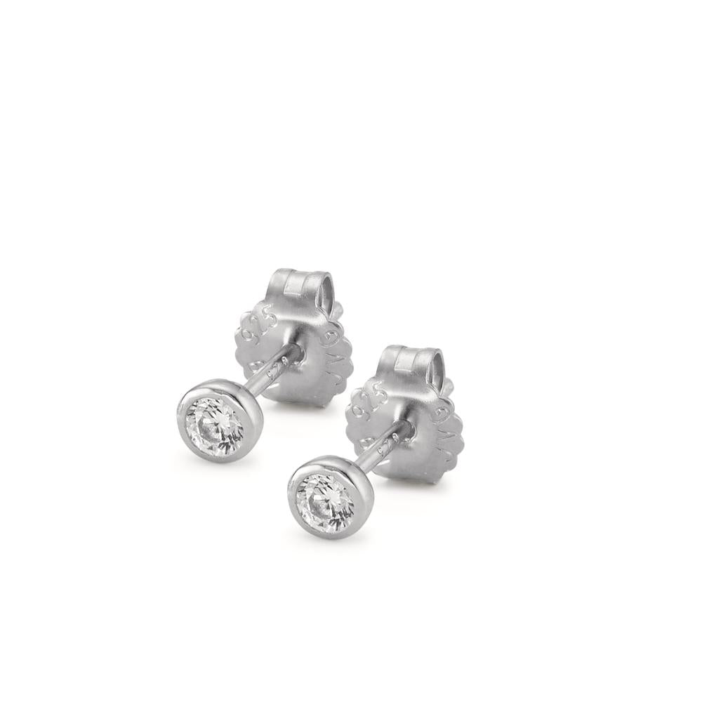 Clous d'oreilles Argent Zircone 2 Pierres Rhodié Ø4 mm