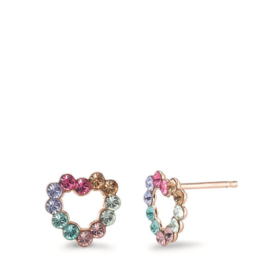 Clous d'oreilles Argent Zircone coloré, 12 Pierres rosé Plaqué or Ø9.5 mm