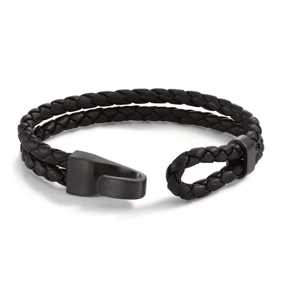 Armband Leder, Roestvrijstaal Grijs IP-gecoat 19 cm