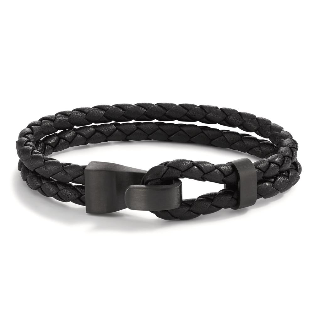 Bracelet Cuir, Acier inoxydable gris PVD 23 cm