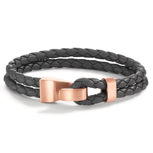 Bracelet Cuir, Acier inoxydable rosé PVD 19 cm