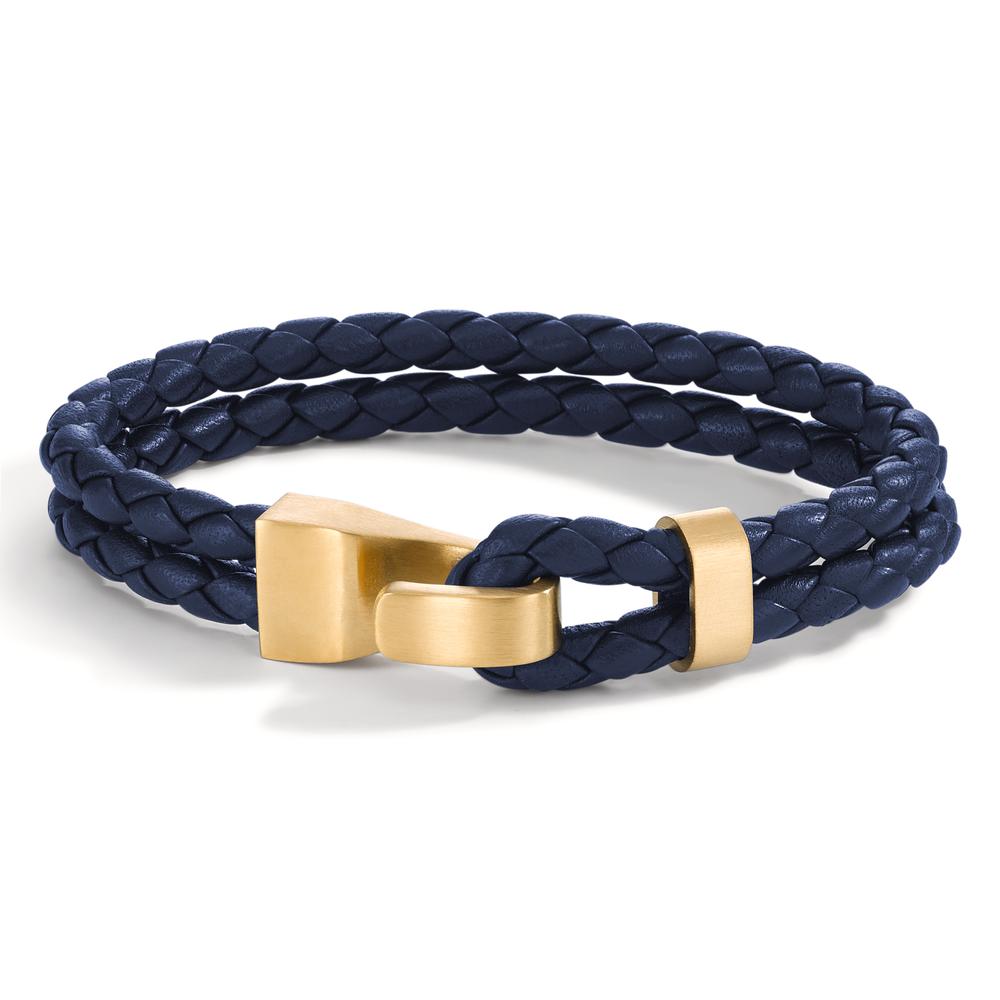 Armband VADINO Gold aus Edelstahl, Flechtleder NAVY BLUE, 23cm